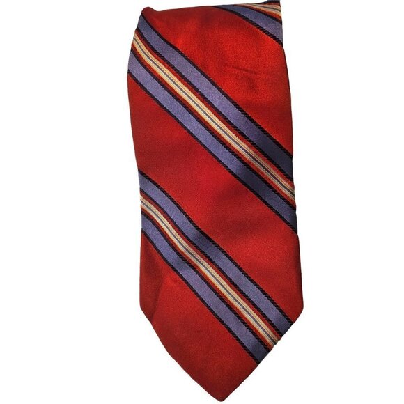 Hart Schaffner Marx Handmade Silk Tie Red Violet Navy Yellow Angular Stripe 3.5" - Picture 4 of 5